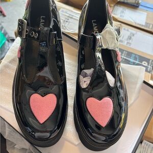 LAMODA Black and Pink Heart Women's Mary Jane’s